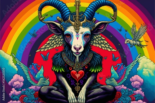 Cute baphomet demon goat, spiritual and occult symbol made with Generative AI photo