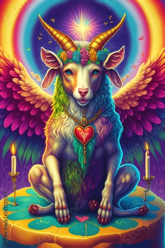 Cute baphomet demon goat, spiritual and occult symbol made with Generative AI