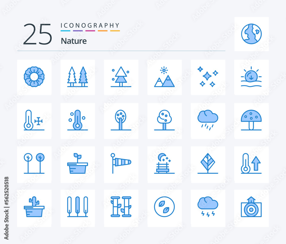 Nature 25 Blue Color icon pack including night stars. nature. nature. peak. mountain