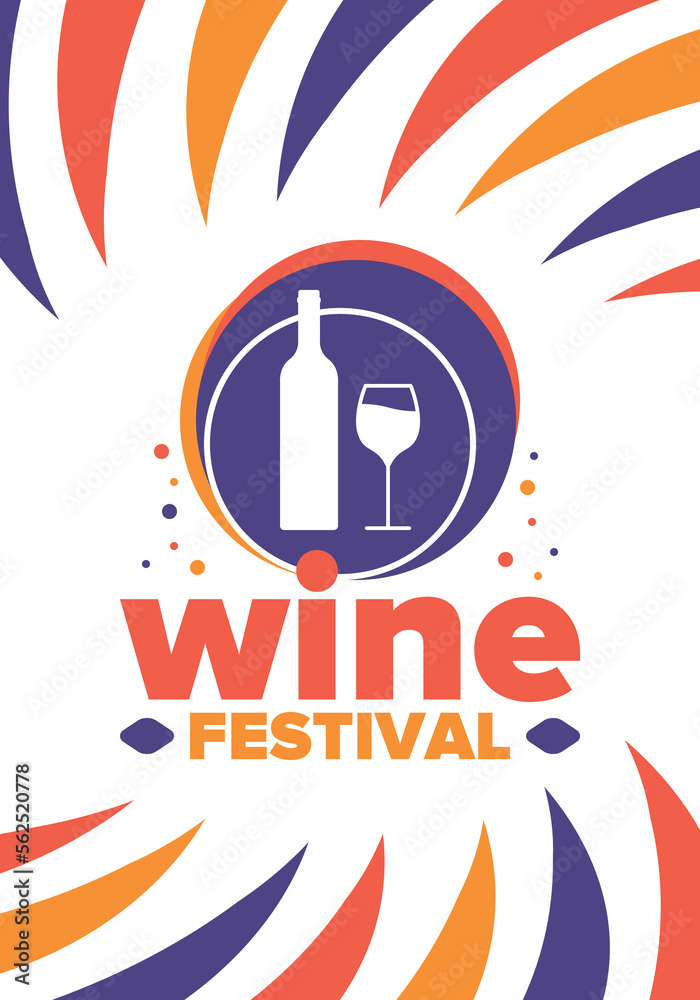 Wine Festival. For wine lovers. Wine tasting. Event for professionals in the wine industry. Winery, restaurants and bars. Trainings and master class for sommelier. Wineglass. Vector illustration Wine Festival. For wine lovers. Wine tasting. Event for professionals in the wine industry. Winery, restaurants and bars. Trainings and master class for sommelier. Wineglass. Vector illustration