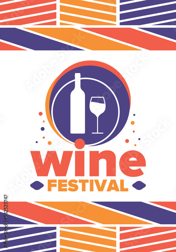 Wine Festival. For wine lovers. Wine tasting. Event for professionals in the wine industry. Winery, restaurants and bars. Trainings and master class for sommelier. Wineglass. Vector illustration