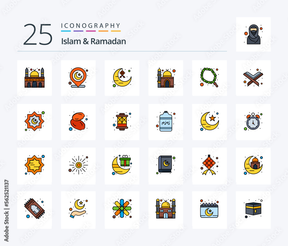 Islam And Ramadan 25 Line Filled icon pack including islamic. mosque. crescent. building. ribbon