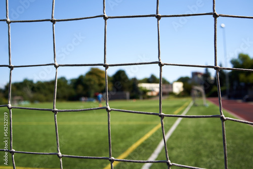 Closeup of a sports net at a football playground