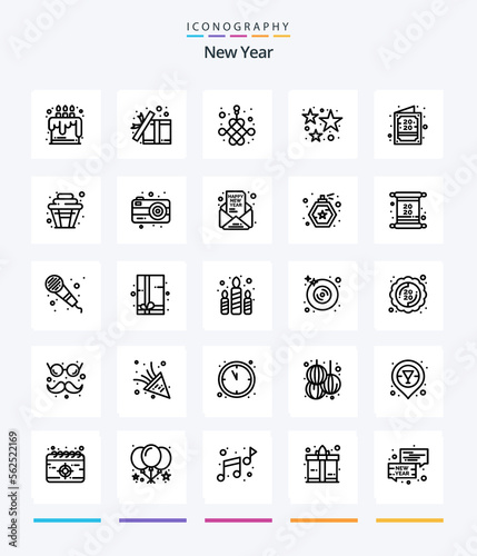 Creative New Year 25 OutLine icon pack Such As stars. firework. surprise. firecracker. year