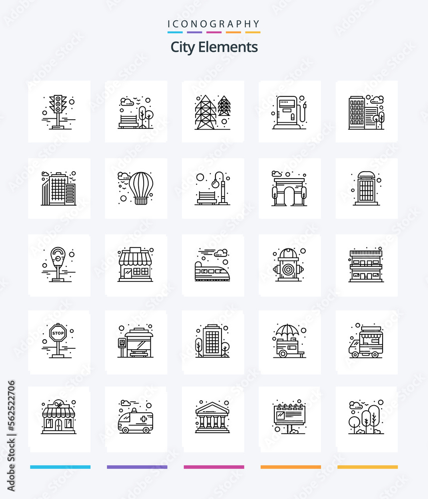 Creative City Elements 25 OutLine icon pack  Such As house. building. electricity. station. fuel