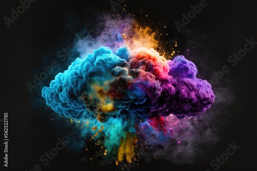 Magic explosion with colored smoke clouds generative ai 