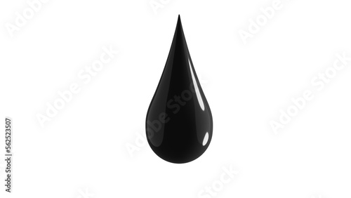 Falling black drop of oil isolated on transparent background. Minimal concept. 3D render