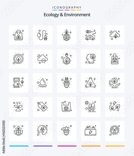 Creative Ecology And Environment 25 OutLine icon pack Such As nature. transport. green. plug. concept