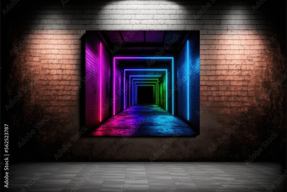 Neon Laser Cyberpunk Orange and Blue Lights On Brick Grunge wall generative ai wallpaper