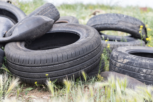  Pile of used rubber tyres. Tire recycling is the process of recycling vehicles tires that are no longer suitable for use on vehicles due to wear or irreparable damage