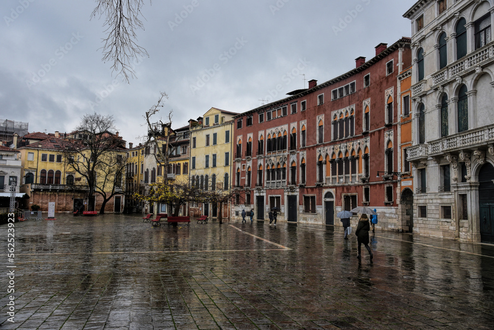 Venice, Italy - 17.01.2022: View over the scenic landscape in Venice. The island is a popular attraction for tourists,
famous for its glass making and water canal.