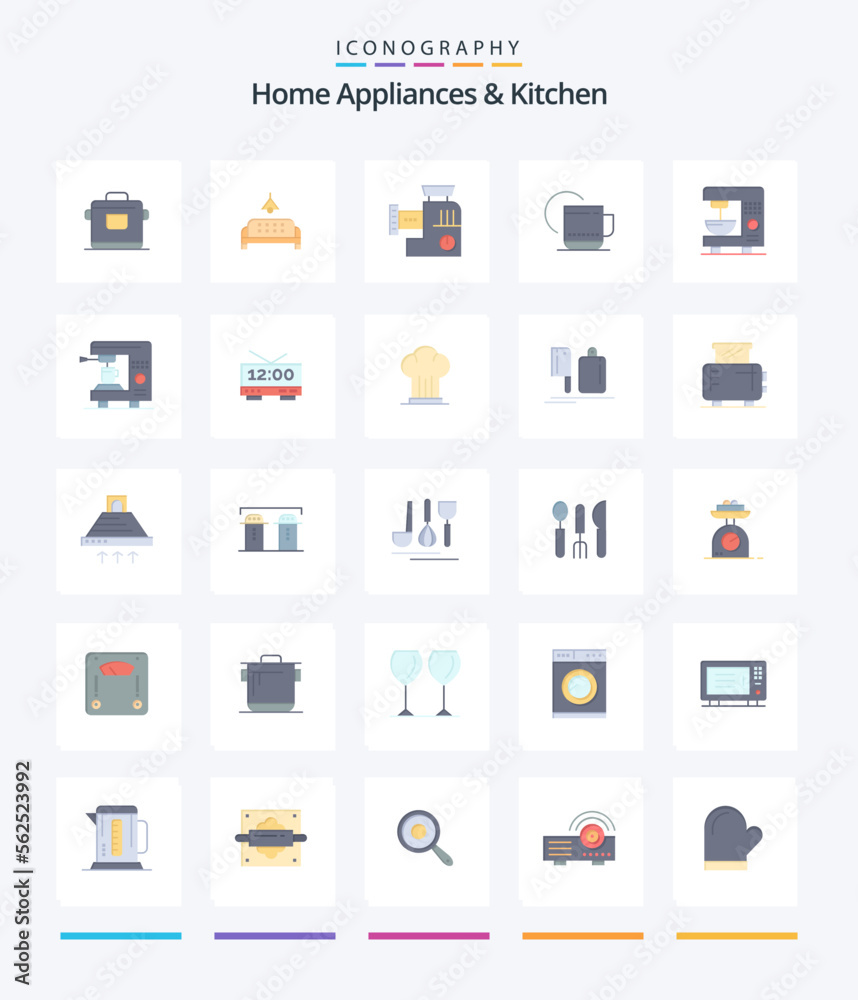 Creative Home Appliances And Kitchen 25 Flat icon pack  Such As electric. service. mixer. hotel . tea