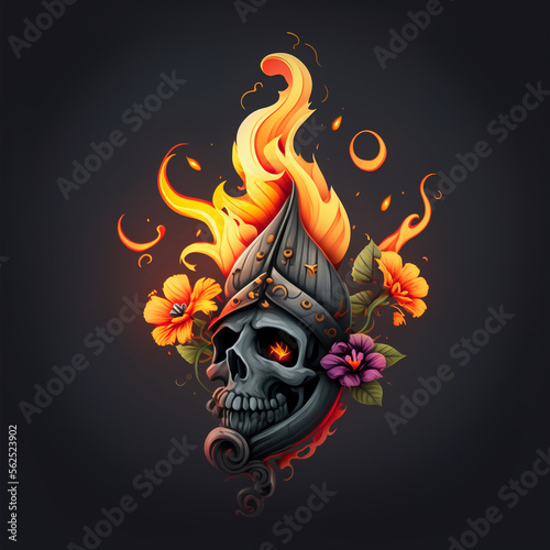 Abstraction pattern with the theme of fire  flowers  and pirates  4K image. Design elements for logo  label  sign  and poster. Generated from AI with photoshop processing. 
