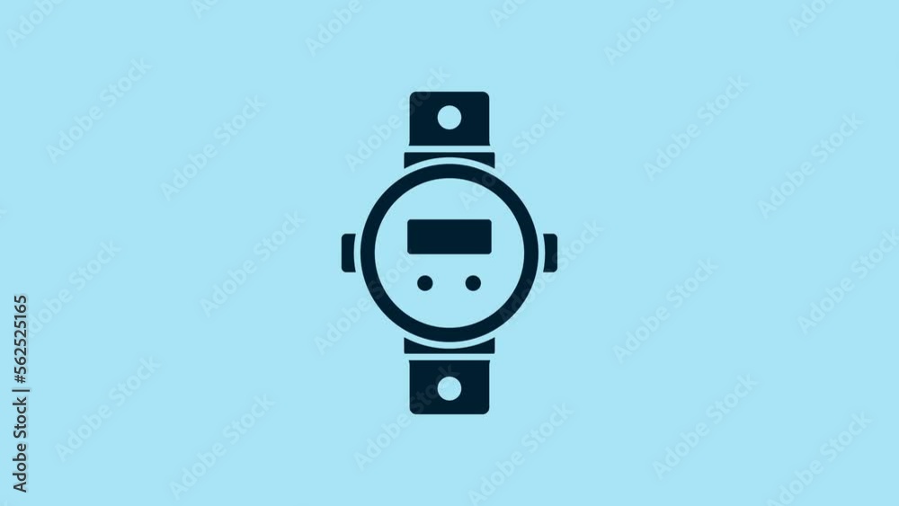 Blue Diving watch icon isolated on blue background. Diving underwater equipment. 4K Video motion graphic animation Blue Diving watch icon isolated on blue background. Diving underwater equipment. 4K Video motion graphic animation