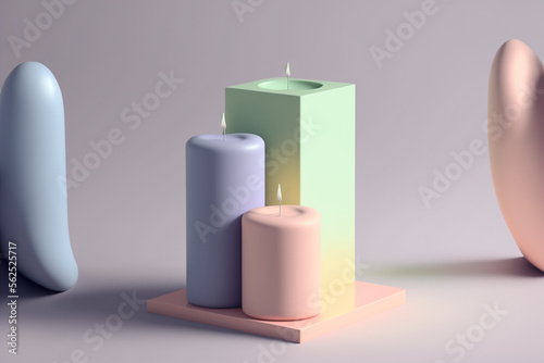 3 pastel candles render, generative ai