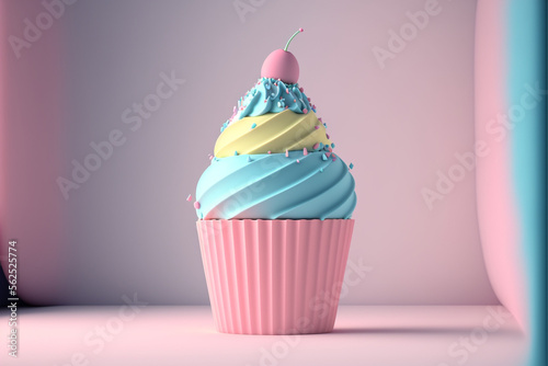 pastel 3d cupcake with cream generative ai