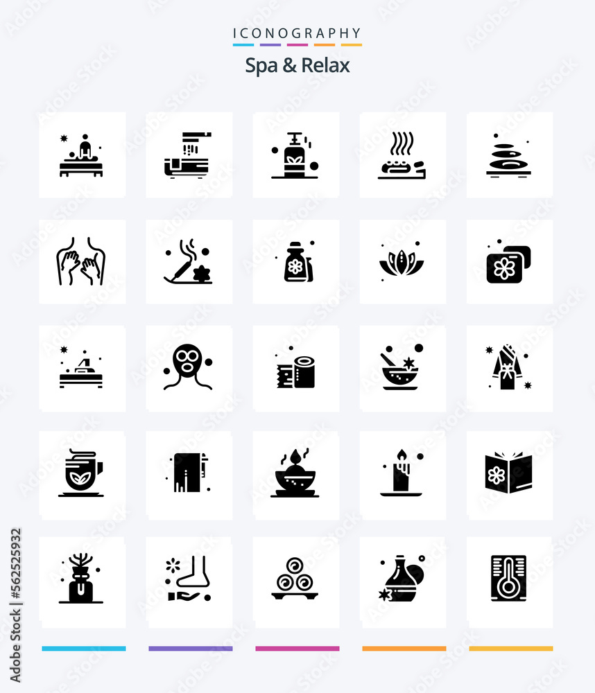 Creative Spa And Relax 25 Glyph Solid Black icon pack  Such As . spa. bathroom. oil. beauty