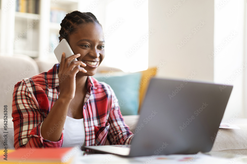 Cute black lady independent contractor working from home Cute black lady independent contractor working from home