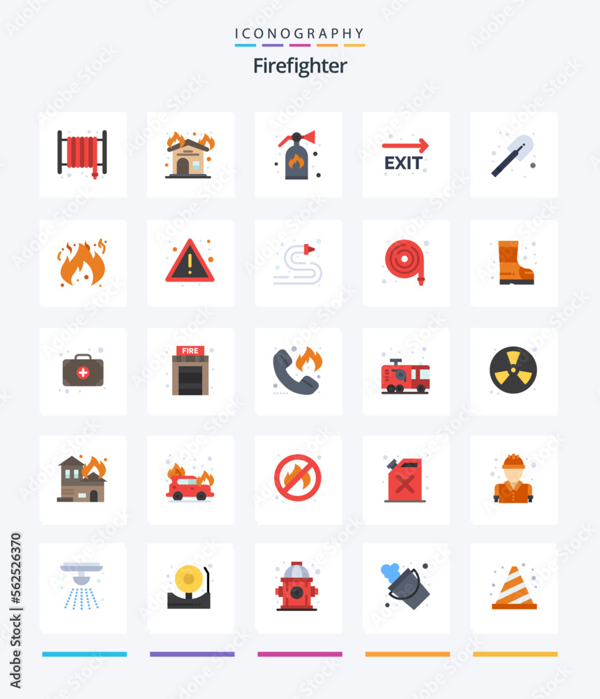 Creative Firefighter 25 Flat icon pack  Such As shovel. construction. extinguisher. navigation. fire exit