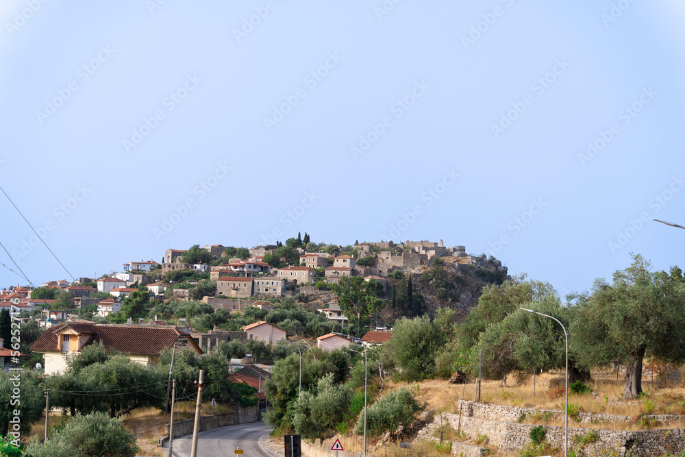 Albanian south small village near Himarë in national road, morning