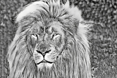 portrait of a lion head as a pencil drawing