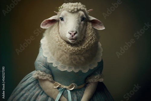 Portrait of sheep in a victorian dress. Generative AI © Kanisorn