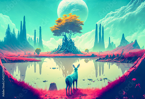 landscape with moon and trees AI