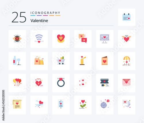 Valentine 25 Flat Color icon pack including love. love. wifi. day. valentine