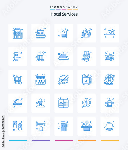 Creative Hotel Services 25 Blue icon pack Such As bath. spa. busy. soap. hanger