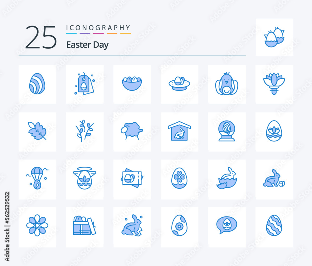 Easter 25 Blue Color icon pack including flower. robbit. bowl. baby. nest