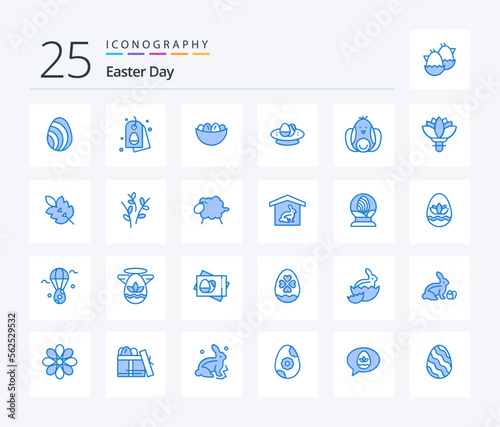 Easter 25 Blue Color icon pack including flower. robbit. bowl. baby. nest photo