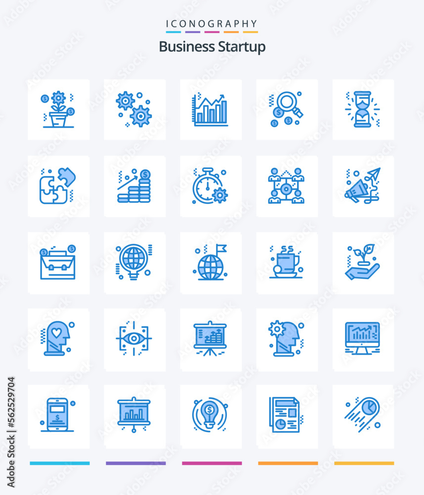 Creative Business Startup 25 Blue icon pack  Such As pieces. loading. business. hourglass. search