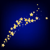 Gold Bright Stars Vector Blue Background. Glamour