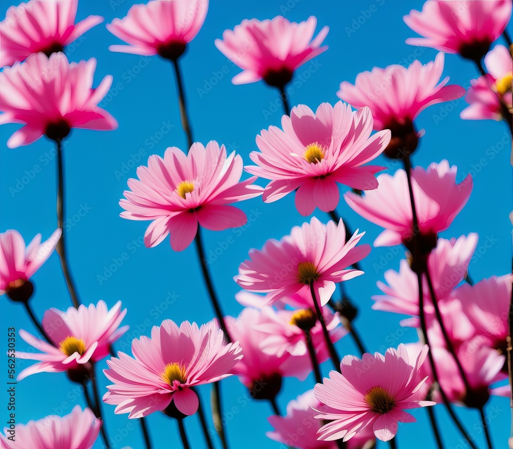 pink flowers on a blue background pink flowers on a blue background