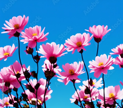 pink flowers on a blue background