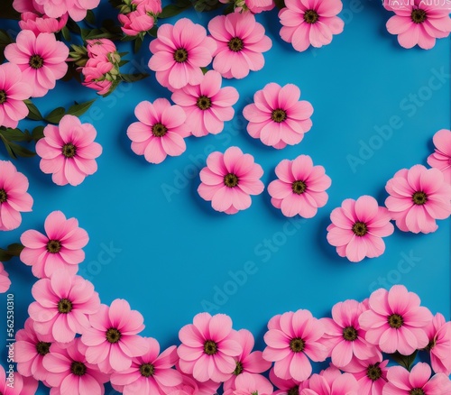 pink flowers on a blue background