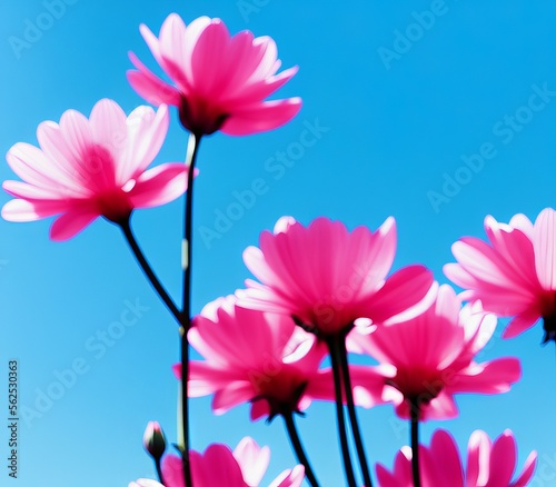 pink flowers on a blue background