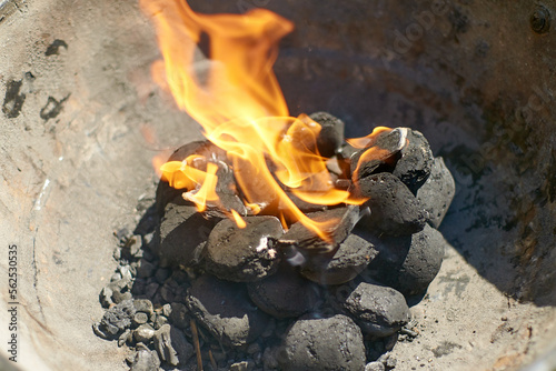 Fire in charcoal grill
