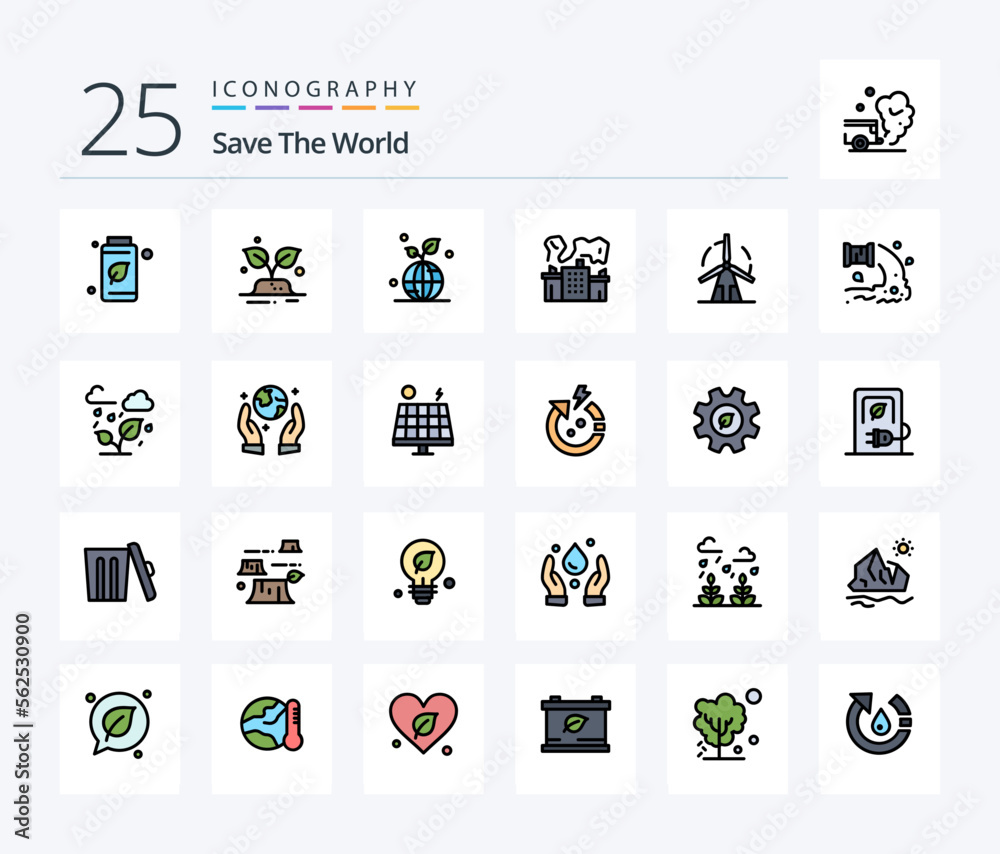 Save The World 25 Line Filled icon pack including clean. nuclear. earth. industry. world