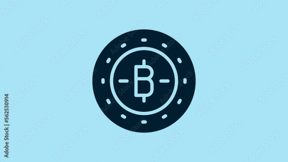 Blue Cryptocurrency coin Bitcoin icon isolated on blue background. Physical bit coin. Blockchain based secure crypto currency. 4K Video motion graphic animation Blue Cryptocurrency coin Bitcoin icon isolated on blue background. Physical bit coin. Blockchain based secure crypto currency. 4K Video motion graphic animation