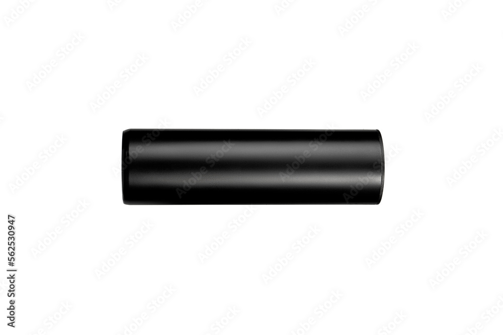 Black silencer for weapons. Suppressor that is at the end of an assault rifle. Isolate on a white back. Black silencer for weapons. Suppressor that is at the end of an assault rifle. Isolate on a white back.