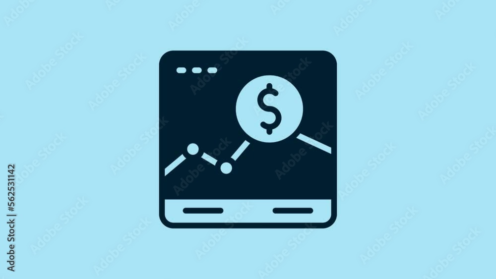Blue Website with stocks market growth graphs and money icon isolated on blue background. Monitor with stock charts arrow on screen. 4K Video motion graphic animation Blue Website with stocks market growth graphs and money icon isolated on blue background. Monitor with stock charts arrow on screen. 4K Video motion graphic animation