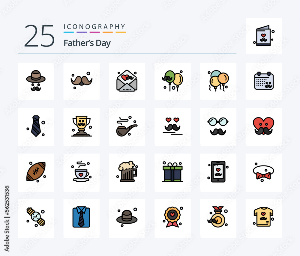 Fathers Day 25 Line Filled icon pack including calender. father. gentleman. dad. wishes
