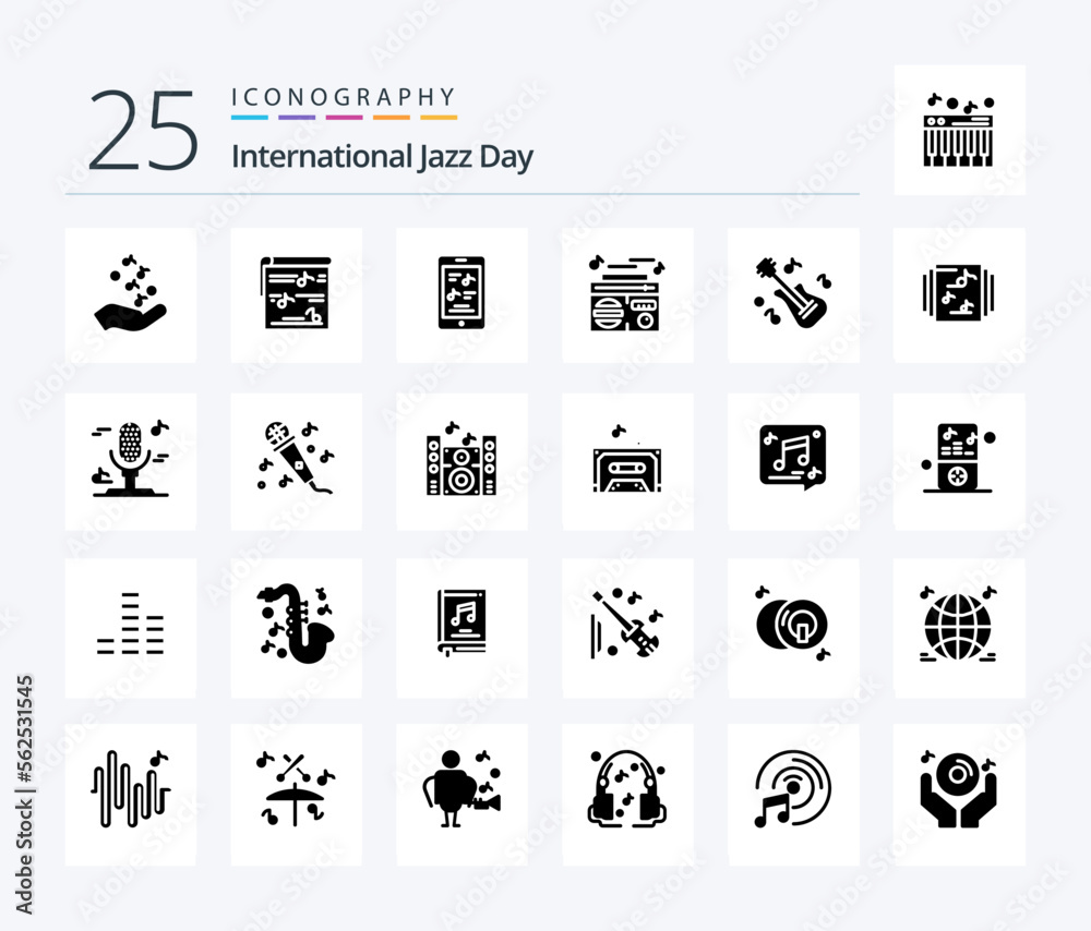 International Jazz Day 25 Solid Glyph icon pack including . music . multimedia . multimedia .