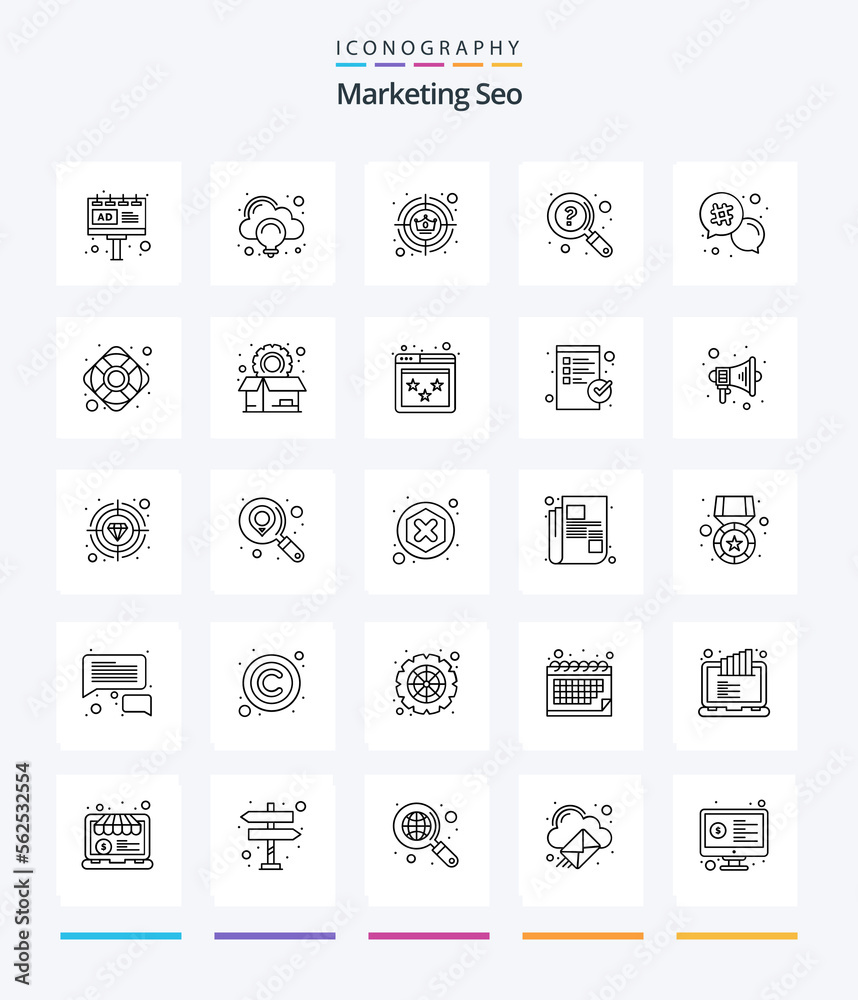 Creative Marketing Seo 25 OutLine icon pack  Such As support. question. idea. help. target