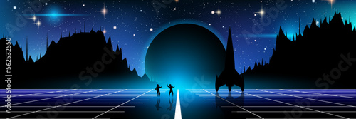 Stampa su tela Fantastic world, deep space alien planet vector concept illustration