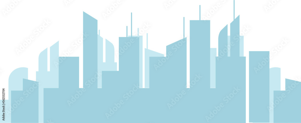 Cityscape silhouette. Blue high buildings. Urban background