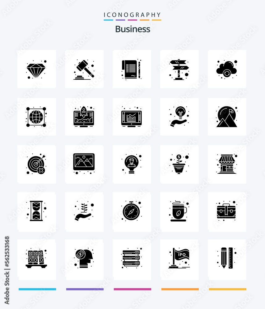 Creative Business 25 Glyph Solid Black icon pack  Such As online. cloud. paper. navigation. road trip