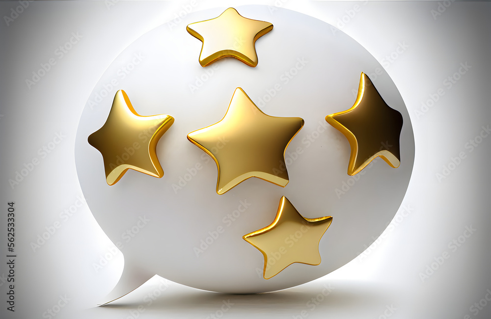 Fototapeta premium five 3d golden stars on a speech bubble, generative ai