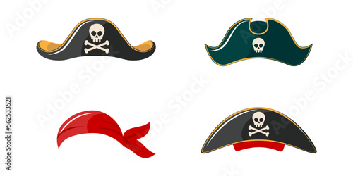 Pirate hats vector cartoon set isolated on a white background